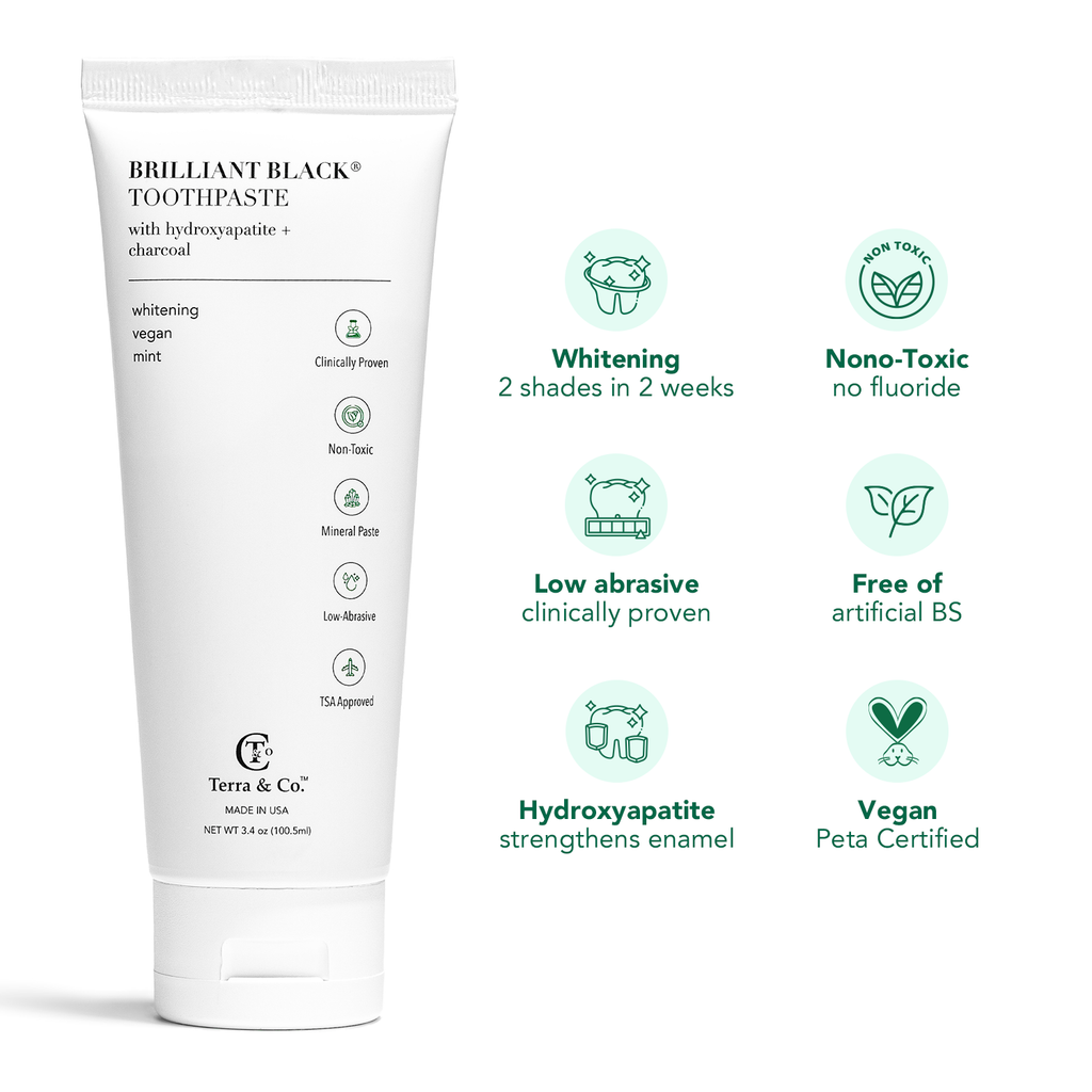 Brilliant Black® Charcoal Whitening Toothpaste with Micro-Hydroxyapatite (Fluoride-Free, Enamel Strength & Sensitive Teeth Relief)
