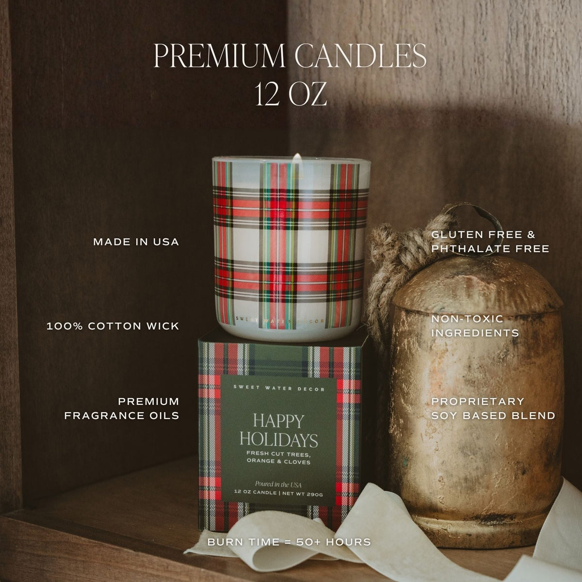 Christmas Soy Candle - Boxed Tinted Glass Jar - 12 oz