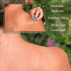 Person applying product on their shoulder with greenery in the background