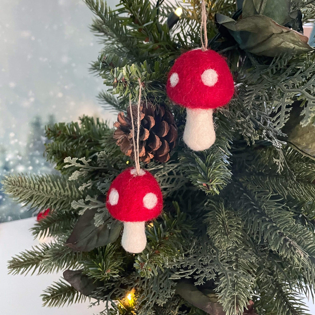 Red Toadstool Ornaments (Mushrooms) - Set of 3