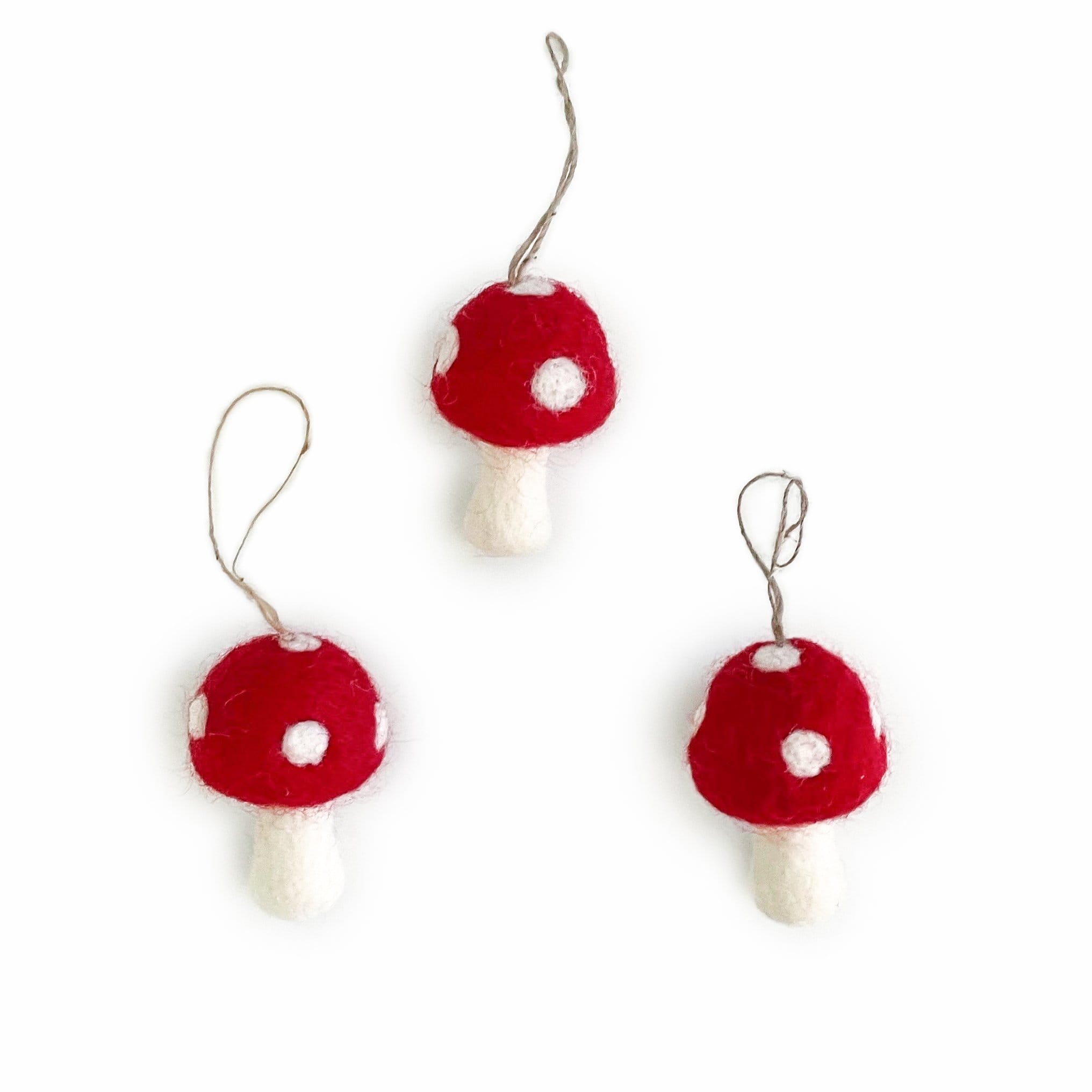 Red Toadstool Ornaments (Mushrooms) - Set of 3