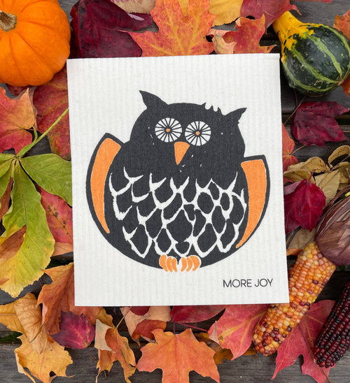 Owl Swedish Dishcloth |  Orange & Black