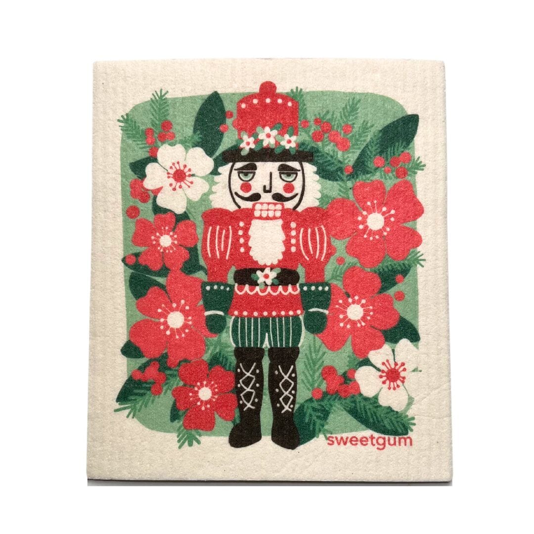 Red & Green Nutcracker with Christmas Flowers